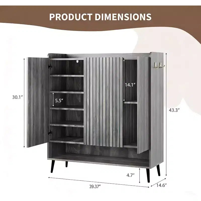 Meuble à chaussures, 30 paires, rangement en rotin pour entrée, meuble haut de style rustique à 6 niveaux avec portes pour couloir ou placard
