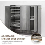 Meuble à chaussures, 30 paires, rangement en rotin pour entrée, meuble haut de style rustique à 6 niveaux avec portes pour couloir ou placard