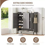 Meuble à chaussures, 30 paires, rangement en rotin pour entrée, meuble haut de style rustique à 6 niveaux avec portes pour couloir ou placard