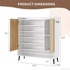 Meuble à chaussures, 30 paires, rangement en rotin pour entrée, meuble haut de style rustique à 6 niveaux avec portes pour couloir ou placard