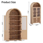 Meuble haut en bois avec arche et rangement de 71", meuble de cuisine, armoire de rangement à 6 étagères avec porte en rotin et tiroir