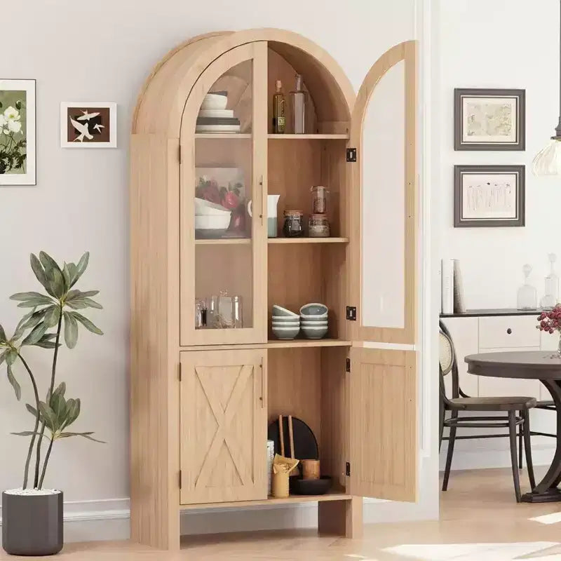 Meuble de cuisine arqué de 60 pouces de haut avec étagères réglables et 4 grands tiroirs, un meuble de rangement de cuisine multifonctionnel.