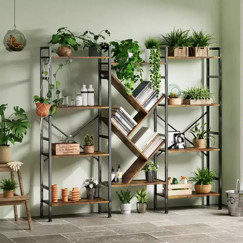 Étagère Acekool Industrial à 4 niveaux en bois avec 14 casiers, cadre en métal rustique pour salon ou bureau