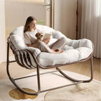 Fauteuil à bascule d'extérieur, chaise œuf de patio surdimensionnée avec coussin rembourré, bascule papasan en rotin pour l'intérieur, le porche, le jardin