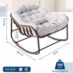 Fauteuil à bascule d'extérieur, chaise œuf de patio surdimensionnée avec coussin rembourré, bascule papasan en rotin pour l'intérieur, le porche, le jardin
