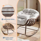 Fauteuil à bascule d'extérieur, chaise œuf de patio surdimensionnée avec coussin rembourré, bascule papasan en rotin pour l'intérieur, le porche, le jardin