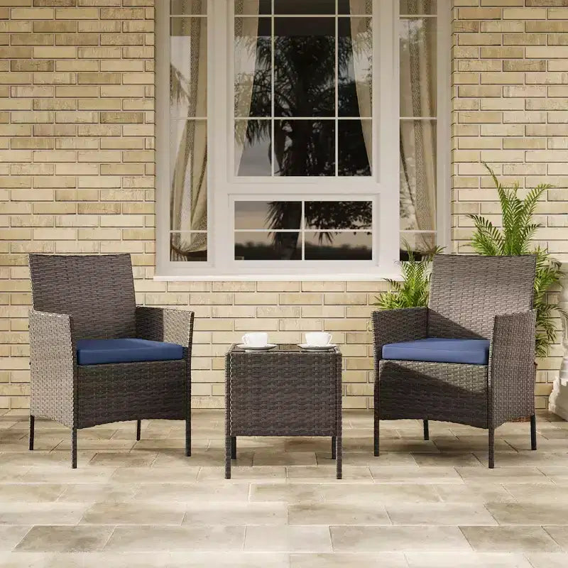Ensemble de mobilier de patio 3 pièces COZONY avec 2 chaises en rotin et 1 table basse en verre, ensemble de conversation extérieur pour balcon, jardin, sièges de piscine