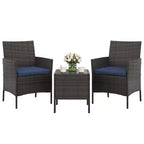 Ensemble de mobilier de patio 3 pièces COZONY avec 2 chaises en rotin et 1 table basse en verre, ensemble de conversation extérieur pour balcon, jardin, sièges de piscine