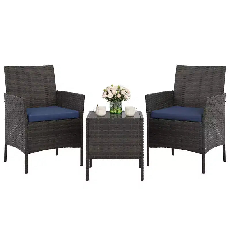 Ensemble de mobilier de patio 3 pièces COZONY avec 2 chaises en rotin et 1 table basse en verre, ensemble de conversation extérieur pour balcon, jardin, sièges de piscine