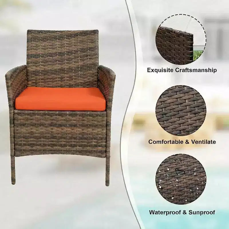Ensemble de mobilier de patio 3 pièces COZONY avec 2 chaises en rotin et 1 table basse en verre, ensemble de conversation extérieur pour balcon, jardin, sièges de piscine
