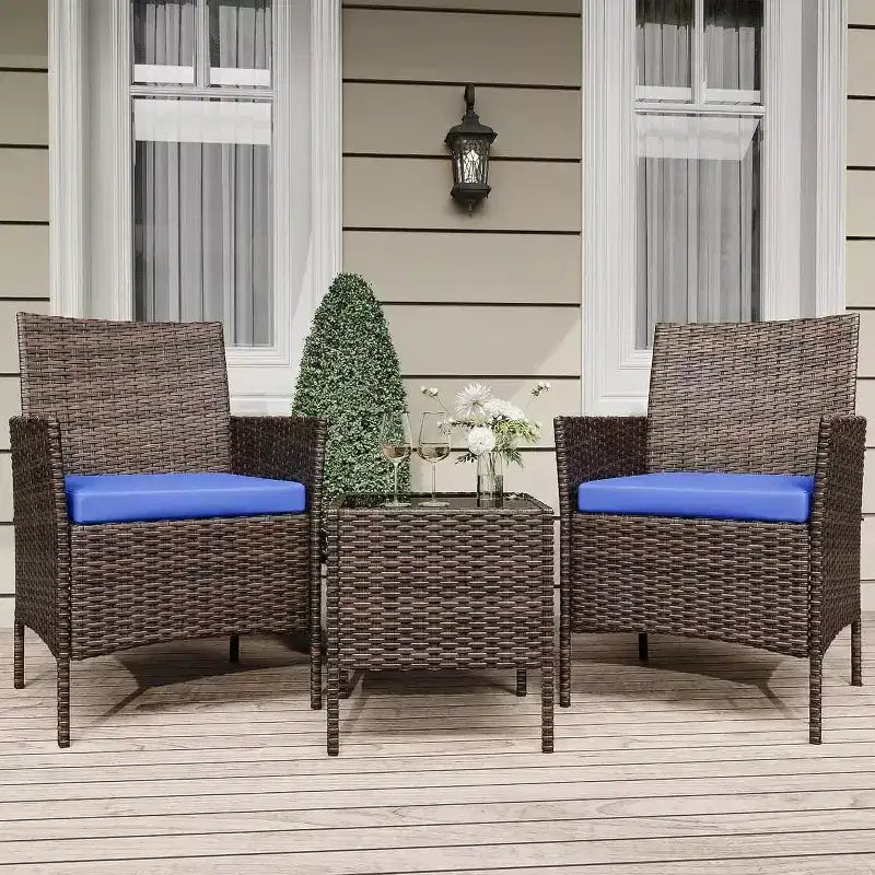 Ensemble de mobilier de patio 3 pièces COZONY avec 2 chaises en rotin et 1 table basse en verre, ensemble de conversation extérieur pour balcon, jardin, sièges de piscine