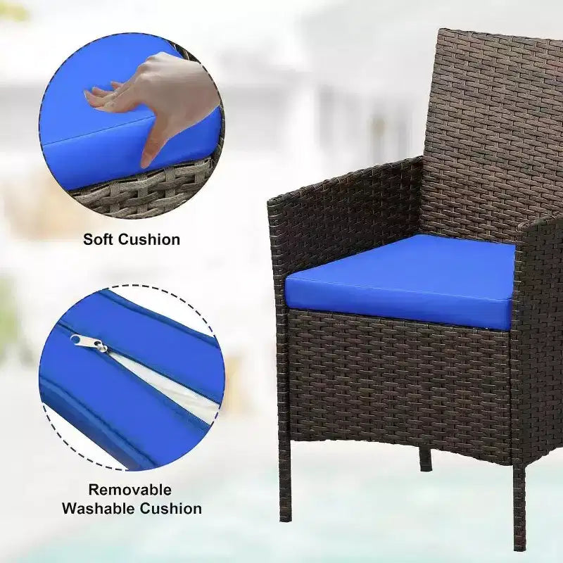 Ensemble de mobilier de patio 3 pièces COZONY avec 2 chaises en rotin et 1 table basse en verre, ensemble de conversation extérieur pour balcon, jardin, sièges de piscine