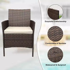 Ensemble de mobilier de patio 3 pièces COZONY avec 2 chaises en rotin et 1 table basse en verre, ensemble de conversation extérieur pour balcon, jardin, sièges de piscine