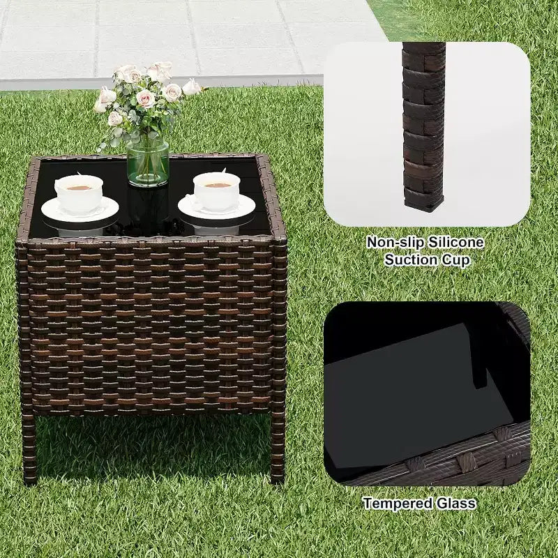 Ensemble de mobilier de patio 3 pièces COZONY avec 2 chaises en rotin et 1 table basse en verre, ensemble de conversation extérieur pour balcon, jardin, sièges de piscine