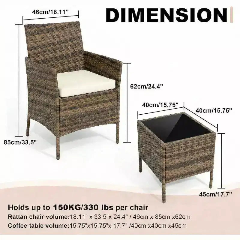 Ensemble de mobilier de patio 3 pièces COZONY avec 2 chaises en rotin et 1 table basse en verre, ensemble de conversation extérieur pour balcon, jardin, sièges de piscine