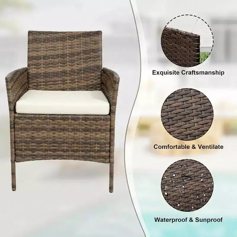 Ensemble de mobilier de patio 3 pièces COZONY avec 2 chaises en rotin et 1 table basse en verre, ensemble de conversation extérieur pour balcon, jardin, sièges de piscine