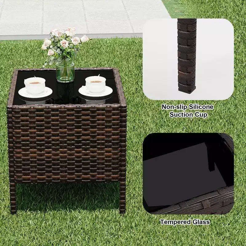 Ensemble de mobilier de patio 3 pièces COZONY avec 2 chaises en rotin et 1 table basse en verre, ensemble de conversation extérieur pour balcon, jardin, sièges de piscine