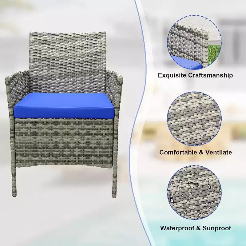 Ensemble de mobilier de patio 3 pièces COZONY avec 2 chaises en rotin et 1 table basse en verre, ensemble de conversation extérieur pour balcon, jardin, sièges de piscine