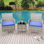 Ensemble de mobilier de patio 3 pièces COZONY avec 2 chaises en rotin et 1 table basse en verre, ensemble de conversation extérieur pour balcon, jardin, sièges de piscine