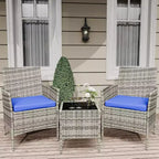Ensemble de mobilier de patio 3 pièces COZONY avec 2 chaises en rotin et 1 table basse en verre, ensemble de conversation extérieur pour balcon, jardin, sièges de piscine