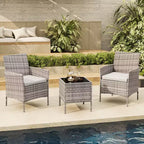Ensemble de mobilier de patio 3 pièces COZONY avec 2 chaises en rotin et 1 table basse en verre, ensemble de conversation extérieur pour balcon, jardin, sièges de piscine