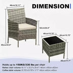 Ensemble de mobilier de patio 3 pièces COZONY avec 2 chaises en rotin et 1 table basse en verre, ensemble de conversation extérieur pour balcon, jardin, sièges de piscine