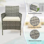 Ensemble de mobilier de patio 3 pièces COZONY avec 2 chaises en rotin et 1 table basse en verre, ensemble de conversation extérieur pour balcon, jardin, sièges de piscine