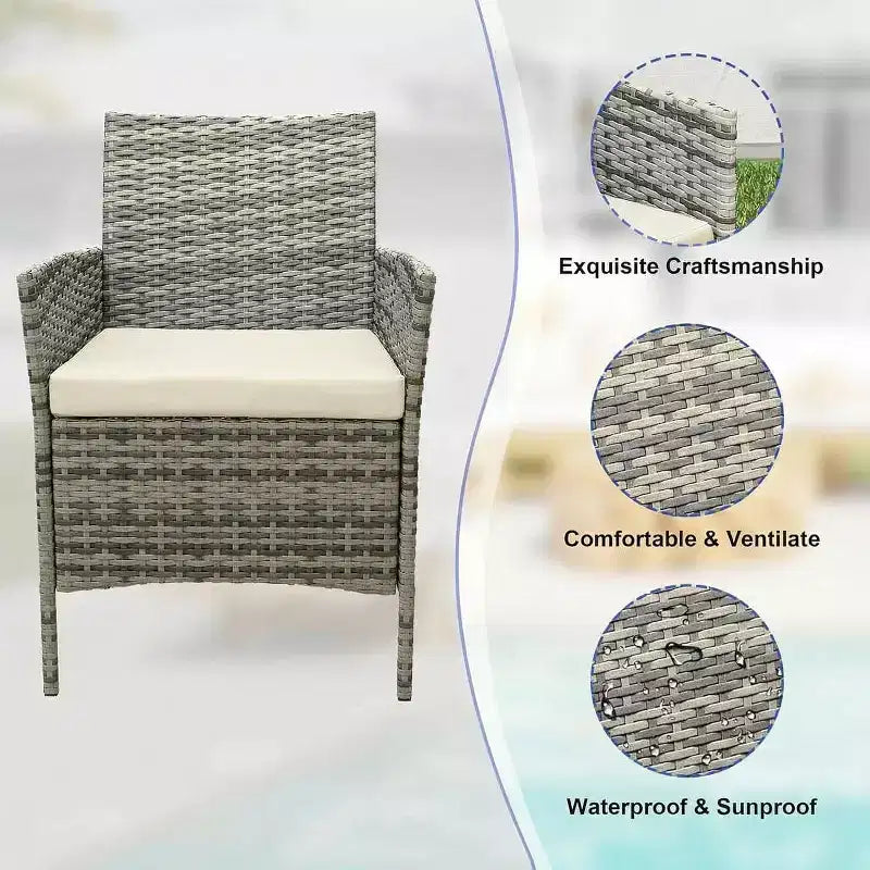 Ensemble de mobilier de patio 3 pièces COZONY avec 2 chaises en rotin et 1 table basse en verre, ensemble de conversation extérieur pour balcon, jardin, sièges de piscine