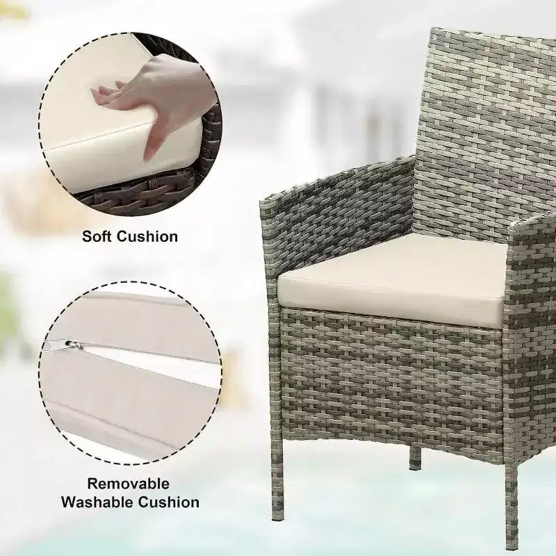 Ensemble de mobilier de patio 3 pièces COZONY avec 2 chaises en rotin et 1 table basse en verre, ensemble de conversation extérieur pour balcon, jardin, sièges de piscine
