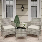 Ensemble de mobilier de patio 3 pièces COZONY avec 2 chaises en rotin et 1 table basse en verre, ensemble de conversation extérieur pour balcon, jardin, sièges de piscine