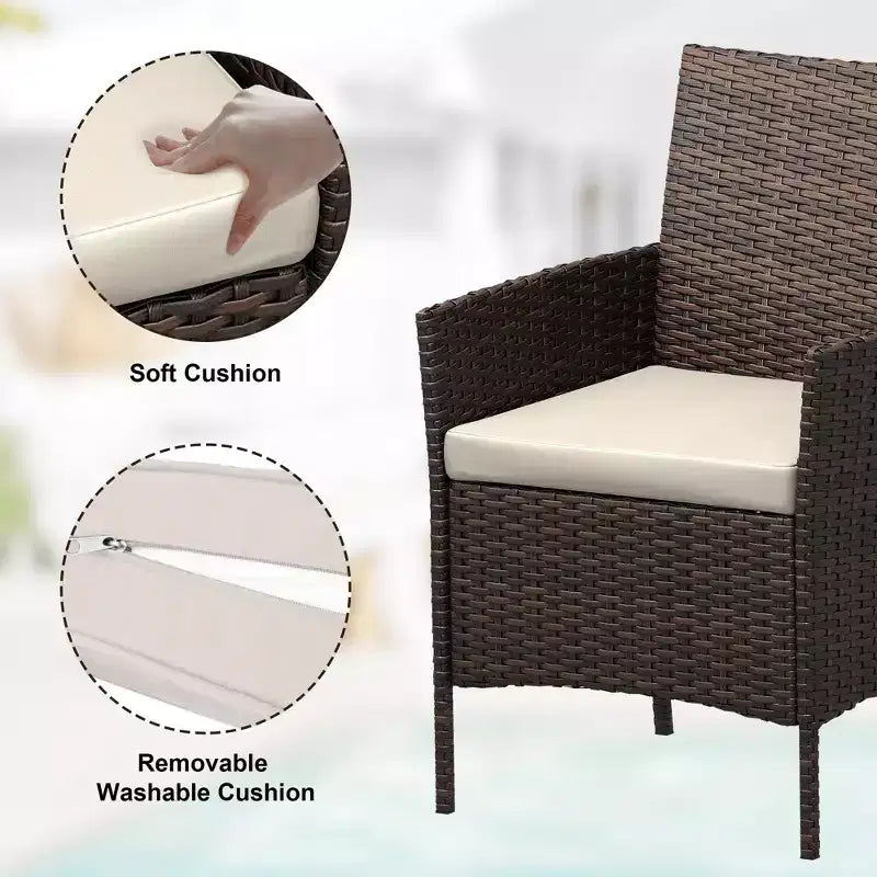 Ensemble de mobilier de patio 3 pièces COZONY avec 2 chaises en rotin et 1 table basse en verre, ensemble de conversation extérieur pour balcon, jardin, sièges de piscine