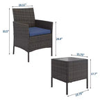 Ensemble de mobilier de patio 3 pièces COZONY avec 2 chaises en rotin et 1 table basse en verre, ensemble de conversation extérieur pour balcon, jardin, sièges de piscine