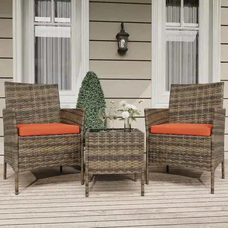 Ensemble de mobilier de patio 3 pièces COZONY avec 2 chaises en rotin et 1 table basse en verre, ensemble de conversation extérieur pour balcon, jardin, sièges de piscine