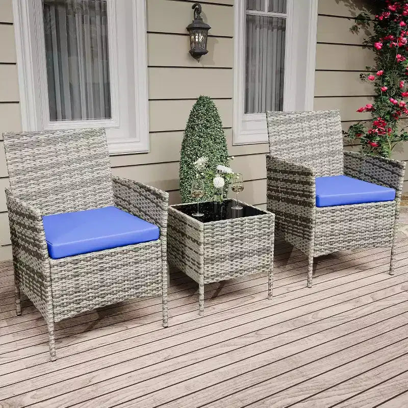 Ensemble de mobilier de patio 3 pièces COZONY avec 2 chaises en rotin et 1 table basse en verre, ensemble de conversation extérieur pour balcon, jardin, sièges de piscine