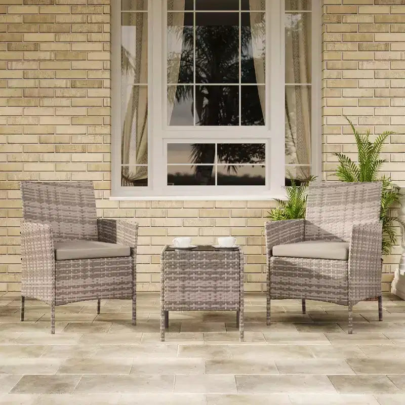 Ensemble de mobilier de patio 3 pièces COZONY avec 2 chaises en rotin et 1 table basse en verre, ensemble de conversation extérieur pour balcon, jardin, sièges de piscine