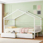 Lit de maison en bois moderne pleine grandeur Luxystar avec 2 tiroirs et têtes de lit