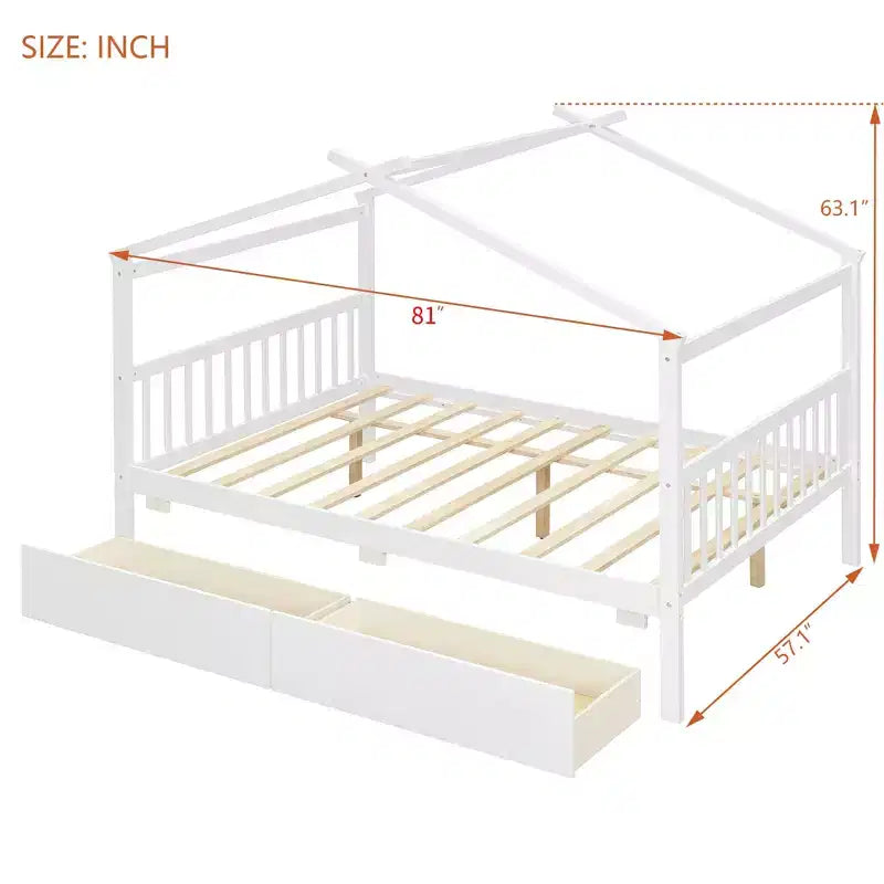 Lit de maison en bois moderne pleine grandeur Luxystar avec 2 tiroirs et têtes de lit