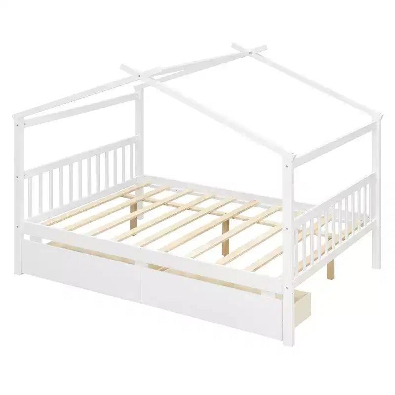 Lit de maison en bois moderne pleine grandeur Luxystar avec 2 tiroirs et têtes de lit