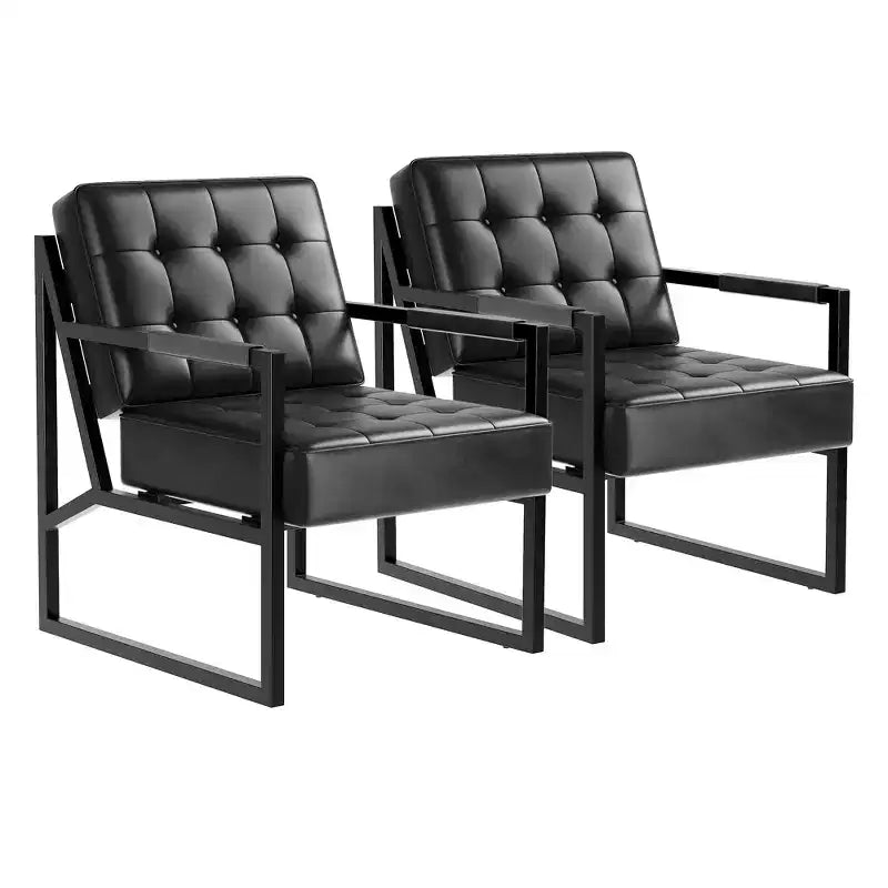 Fauteuil d'appoint moderne du milieu du siècle - Fauteuil rembourré en cuir PU, coussin épais, cadre en métal, chaise longue rétro pour salon, chambre, bureau