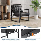 Fauteuil d'appoint moderne du milieu du siècle - Fauteuil rembourré en cuir PU, coussin épais, cadre en métal, chaise longue rétro pour salon, chambre, bureau
