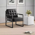 Fauteuil d'appoint moderne du milieu du siècle - Fauteuil rembourré en cuir PU, coussin épais, cadre en métal, chaise longue rétro pour salon, chambre, bureau
