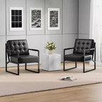 Fauteuil d'appoint moderne du milieu du siècle - Fauteuil rembourré en cuir PU, coussin épais, cadre en métal, chaise longue rétro pour salon, chambre, bureau