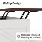 Table basse de style rustique avec plateau relevable - Table basse rustique 2-en-1 avec rangement, pour salon et bureau