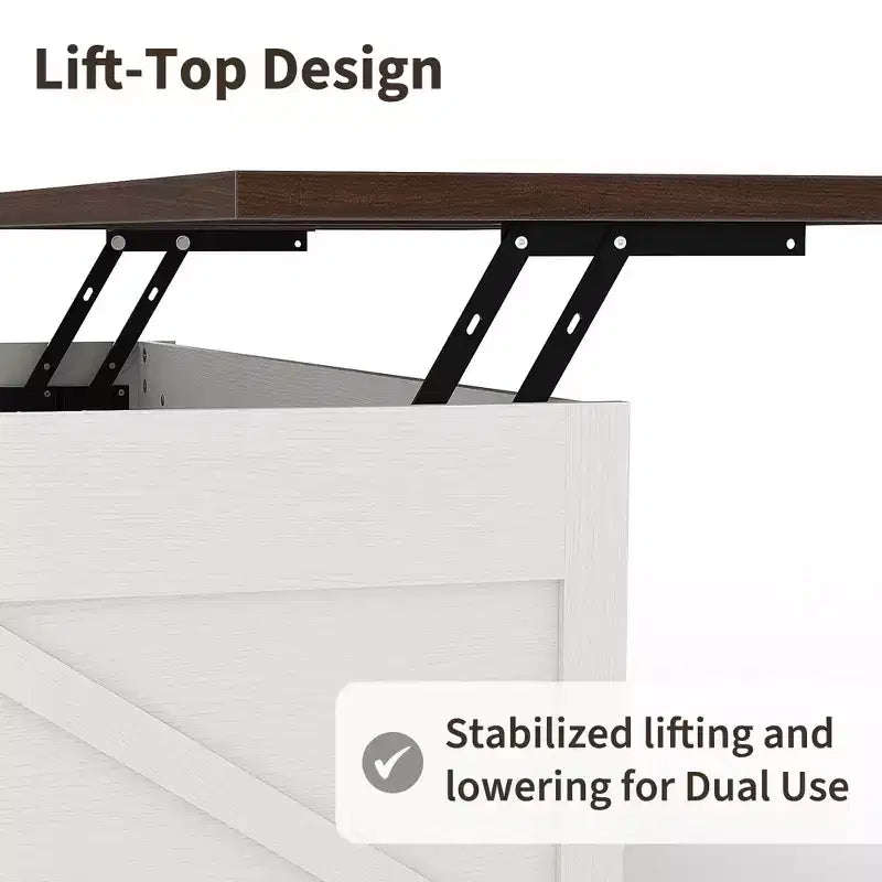 Table basse de style rustique avec plateau relevable - Table basse rustique 2-en-1 avec rangement, pour salon et bureau