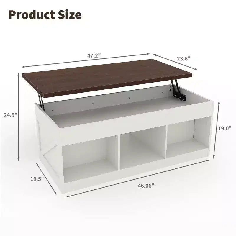Table basse de style rustique avec plateau relevable - Table basse rustique 2-en-1 avec rangement, pour salon et bureau