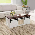 Table basse de style rustique avec plateau relevable - Table basse rustique 2-en-1 avec rangement, pour salon et bureau