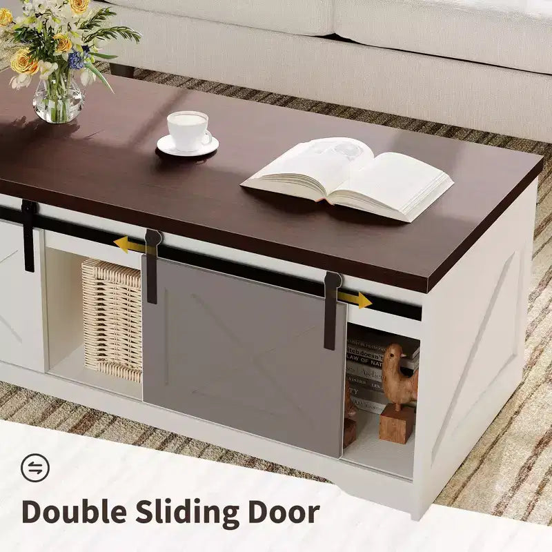 Table basse de style rustique avec plateau relevable - Table basse rustique 2-en-1 avec rangement, pour salon et bureau