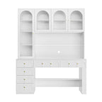 Hitow 63 Bureau Blanc avec Étagère et Rangement Portes en Verre Canelé Bombé, Dispositif Anti-Basculement pour Bureau à Domicile