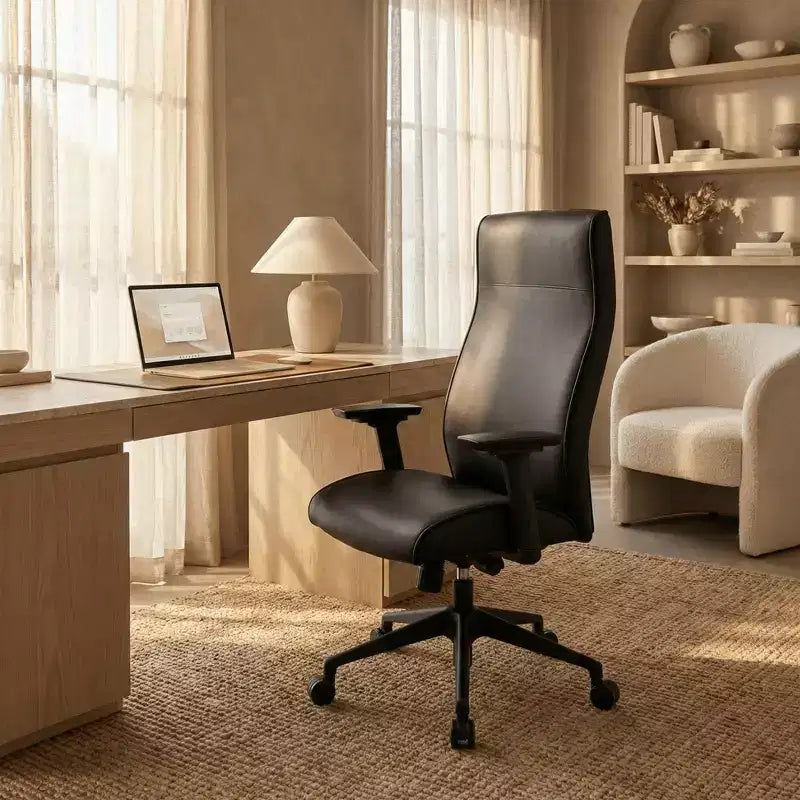 Chaise de bureau de direction Maxwell à dossier haut et revêtement en cuir PU, hauteur et accoudoirs réglables, mécanisme synchrone et pivotant à 360°, chaise de bureau ergonomique