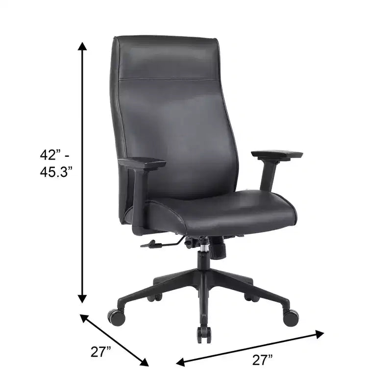 Chaise de bureau de direction Maxwell à dossier haut et revêtement en cuir PU, hauteur et accoudoirs réglables, mécanisme synchrone et pivotant à 360°, chaise de bureau ergonomique